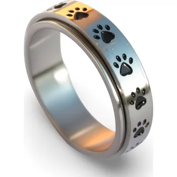 Prsten STŘÍBRNÝ PRSTÝNEK S TLAPKAMI, chirurgická ocel, antistresový, jako dárek