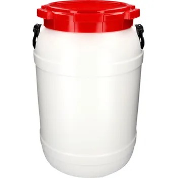 Sud Sud se širokým hrdlem typ WH 68 z polyethylenu, bílý s červeným víkem, objem 68 l