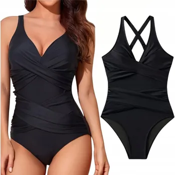 Dámské plavky ZEŠTÍHLUJÍCÍ JEDNODÍLNÉ PLAVKY DÁMSKÉ ČERNÉ XL 42