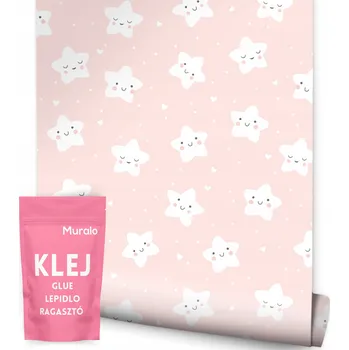 Fototapeta TAPETA PRO DĚTI PASTELOVÉ HVĚZDY SRDÍČKA TEČKY PRO DÍVKU