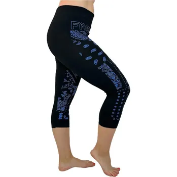 Dámské legíny NOVINKA-Dámské legíny tříčtvrteční sportovní - Černé s modrým vzorem