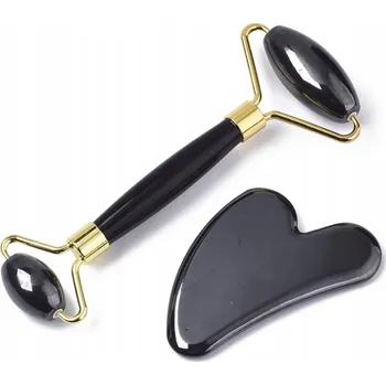 Masážní přístroj Sada Masážní Přístroj Sada na Obličej, Hematit, Gua Sha 8.1mm, Váleček 14.6cm, 2ks