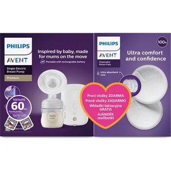 Odsávačka mléka PHILIPS AVENT Odsávačka mateřského mléka elektrická Premium nabíjecí SCF396/31 + Dárek Philips Avent