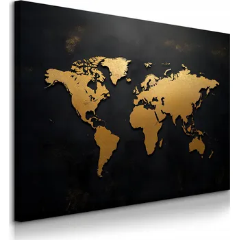 Obraz OBRAZ NA PLÁTNĚ DO OBÝVÁKU KANCELÁŘE ZLATÁ MAPA SVĚTA MODERNÍ STYL 120x80