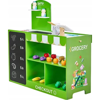 Dřevěná hračka Dětský Obchod s Potravinami 35 Dílů s Pokladnou Skvělý Dárek Dřevěný