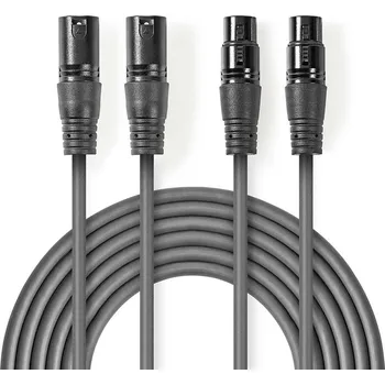 Audio kabel Nedis symetrický stereo audio kabel 2x XLR 3pin zástrčka - 2x XLR 3pin zásuvka, 1.5 m ( COTH15030GY15)