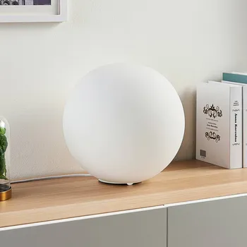 Lampička Stolní lampa Lindby Rhona, bílá, opálové sklo, Ø 25 cm, E27 bílá, nikl satinovaný 1 x 15 W LED - Doprava zdarma
