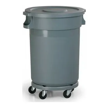 Odpadkový koš Manutan Expert Plastový odpadkový koš Road s podvozkem a víkem, objem 120 l