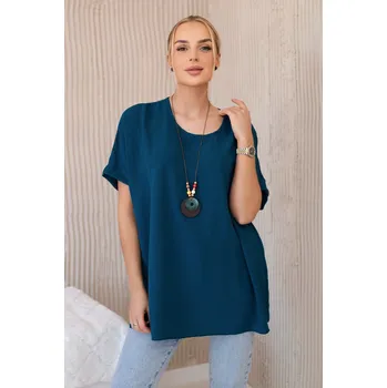 Dámská halenka Kesi Oversize halenka Cici s přívěškem Barva: Modrá - tmavě, Velikost: UNI