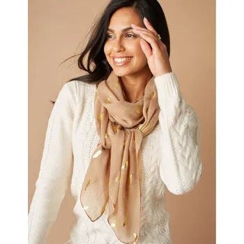 Šátek Maxi šátek s potiskem peříček hnědošedá