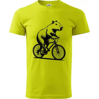 Pánské tričko Kapybara na kole černá - Klasické pánské triko vyšší gramáže - XL ( Limetková )