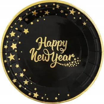 Talíř Papírové talířky Silvestr černo-zlaté 18cm 6ks