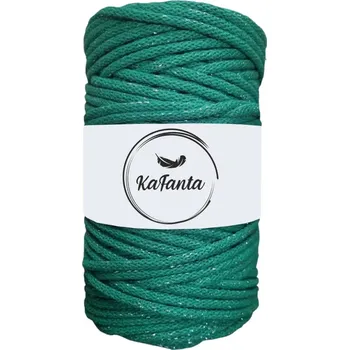 Příze Bavlněná šňůra KaFanta 5 mm - zelená se stříbrnou nitkou