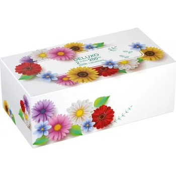 Papírový kapesník Kapesníčky Deluxo 200 ks 2vrstvé v krabičce, gerbery