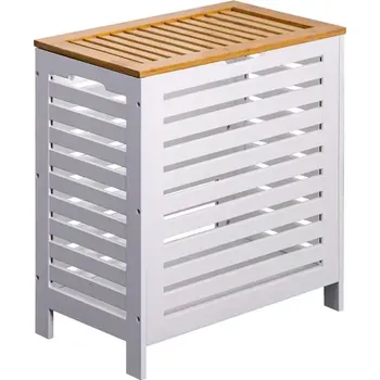 Koš na prádlo Mobilní koš na prádlo, babmusové víko, bílá/přírodní, MENORK