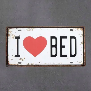 Obraz Kovová dekorativní cedule I LOVE BED