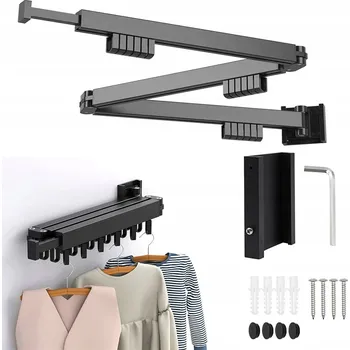 Věšák Nástěnný věšák 127 cm, 18 háčků, rozkládací, skládací, hliníkový, černý