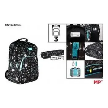 Set školních potřeb Plecak trzykomorowy czarny 32x12x38cm + piórnik