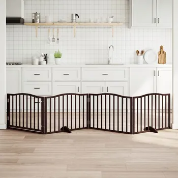 klec pro psa vidaXL Zábrana pro psy s dvířky skládací 4 panely 320 cm [352217] Barva: hnědý dub