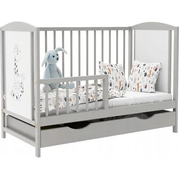 Dětská postýlka Dřevěná postýlka Bobas Bajka šedá 120x60 cm s bočnicí