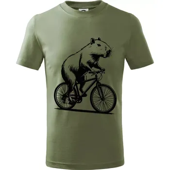 Kapybara na kole černá - Tričko dětské bavlněné - 98 cm / 2 roky ( Khaki )