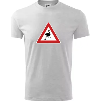 Chlapecké tričko Dopravní značka - Pozor pštros - Tričko dětské bavlněné - 98 cm / 2 roky ( Světlešedý Melír )