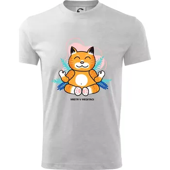 Kočka - mistr v meditaci (Pecka design) - Tričko dětské bavlněné - 98 cm / 2 roky ( Světlešedý Melír )