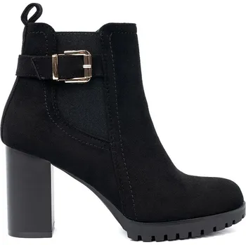 Dámské polobotky Klasické černé dámské kotníkové boty na širokém podpatku 39