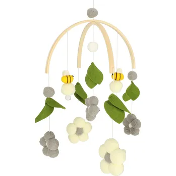 Kolotoč nad postýlku KIK Dětský kolotoč plyšové přívěsky květiny šedé