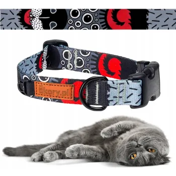 Obojek pro psa OBROŽEK pro venkovní kočky 34-40 cm odolný popruh Ukory ČERNÝ s potvůrkami