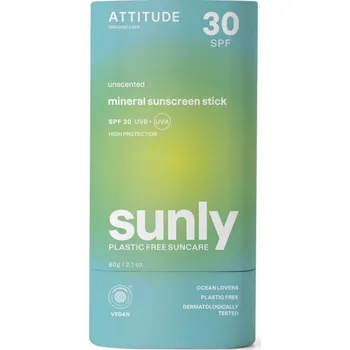 Přípravek na opalování 100 % minerální ochranná tyčinka na celé tělo (SPF 30) bez parfemace Attitude 60 g