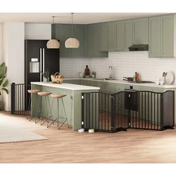 klec pro psa vidaXL Zábrana pro psy s dvířky skládací 6 panelů 480 cm topol [3155613] Barva: Černá