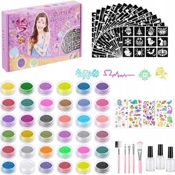 Odstranitelné tetování VELKÁ SADA NA VÝROBU TETOVÁNÍ ŠABLONY TETOVAČKY TŘPYTIVÉ OMYVATELNÉ TŘPYTKY