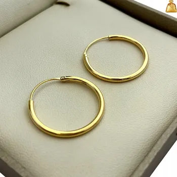 Náušnice ZLATÉ KRUHOVÉ NÁUŠNICE 2,5 CM STŘÍBRO RYZOST 925 POZLACENÉ 585, DÁREK