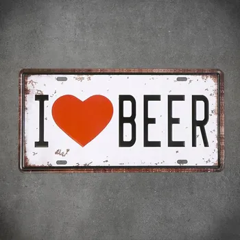 Obraz Tabliczka dekorativní kovová I LOVE BEER
