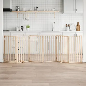 klec pro psa vidaXL Zábrana pro psy s dvířky skládací 6 panelů 300 cm topol [352199] Barva: Přírodní