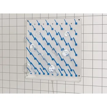 Odkapávací deska do laboratoře, 500 x 500 mm, k montáži na stěnu, s odtokovým kanálem, 49 tyček