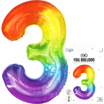 Balónek Fóliový balónek ČÍSLICE 3 Tři Velký Duhový Balónek na Helium 100 cm