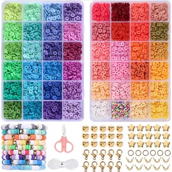 Dětské navlékací korálky Sada korálků korálky Ploché kulaté na výrobu šperků 4800 ks