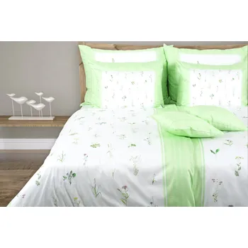 Povlečení Glamonde Daisy zelené 140 x 200, 70 x 90 cm zipový uzávěr