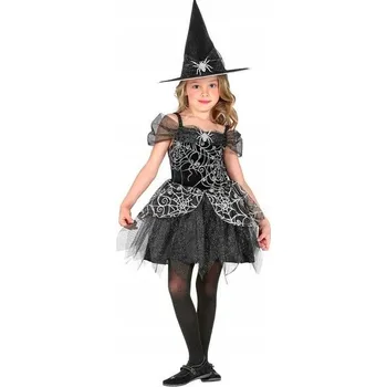 Karnevalový kostým KOSTÝM ŠATY ČARODĚJNICE STŘÍBRNÉ HALLOWEEN 104