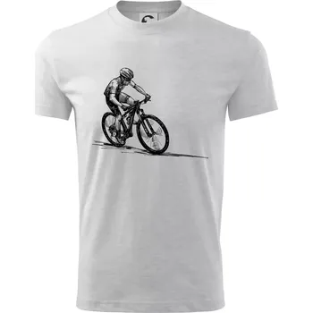 Chlapecké tričko MTB kreslený cyklista - Tričko dětské bavlněné - 98 cm / 2 roky ( Světlešedý Melír )