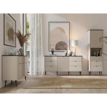 Obývací stěna Sestava nábytku do obývacího pokoje Rotevio III, Barva: kašmír / kašmír + šedý kámen MIRJAN 5903211426575