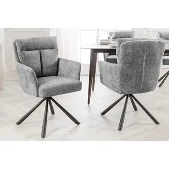 Jídelní židle Designová retro otočná židle Dover s šedým čalouněním a opěrkami na ruce 92 cm