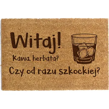 Rohožka ROHOŽKA PŘED DVEŘE 60 x 90 cm Káva, čaj? Nebo rovnou skotskou? Kokos