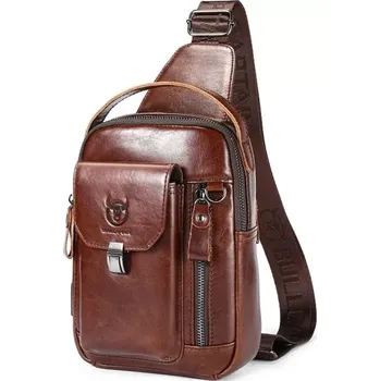 Bullcaptain kožená taška přes rameno s USB Kemer Hnědá 4L