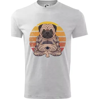 Yoga meditace - pug - Tričko dětské bavlněné - 98 cm / 2 roky ( Světlešedý Melír )