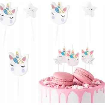 Dortová svíčka SVÍČKY JEDNOROŽCI DEKORATIVNÍ NA DORT K NAROZENINÁM 5ks
