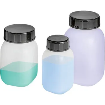 Lahve se širokým hrdlem z HDPE, hranaté, transparentní, objem 100 ml, 30 kusů