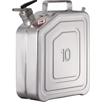 Kanystr Bezpečnostní kanystr z nerezu s čepovacím kohoutem a větráním, objem 10 l
